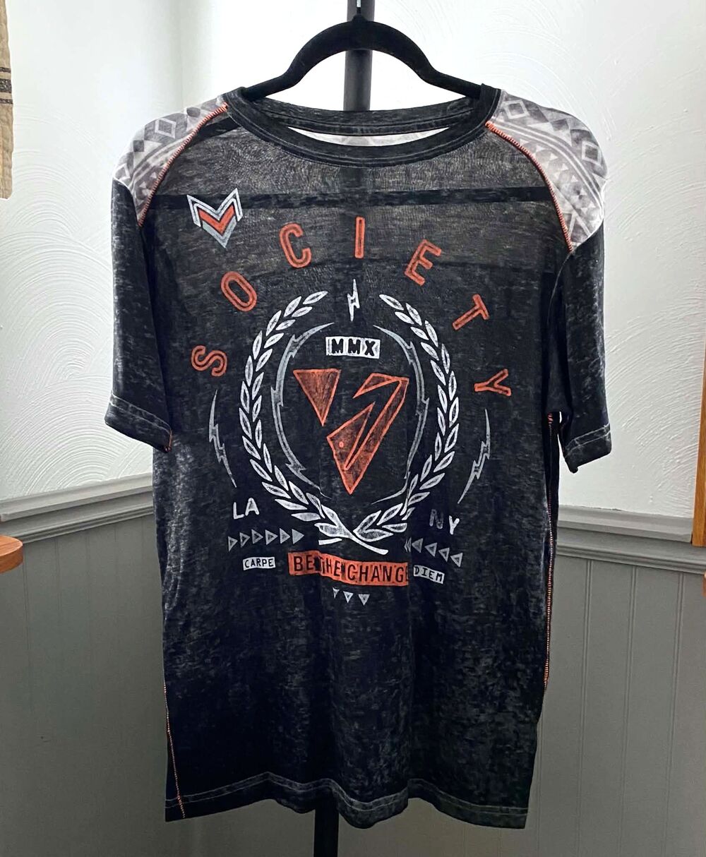 Society LA NY Men’s Small Black Graphic Short Sleeve Tee Vintage Wash